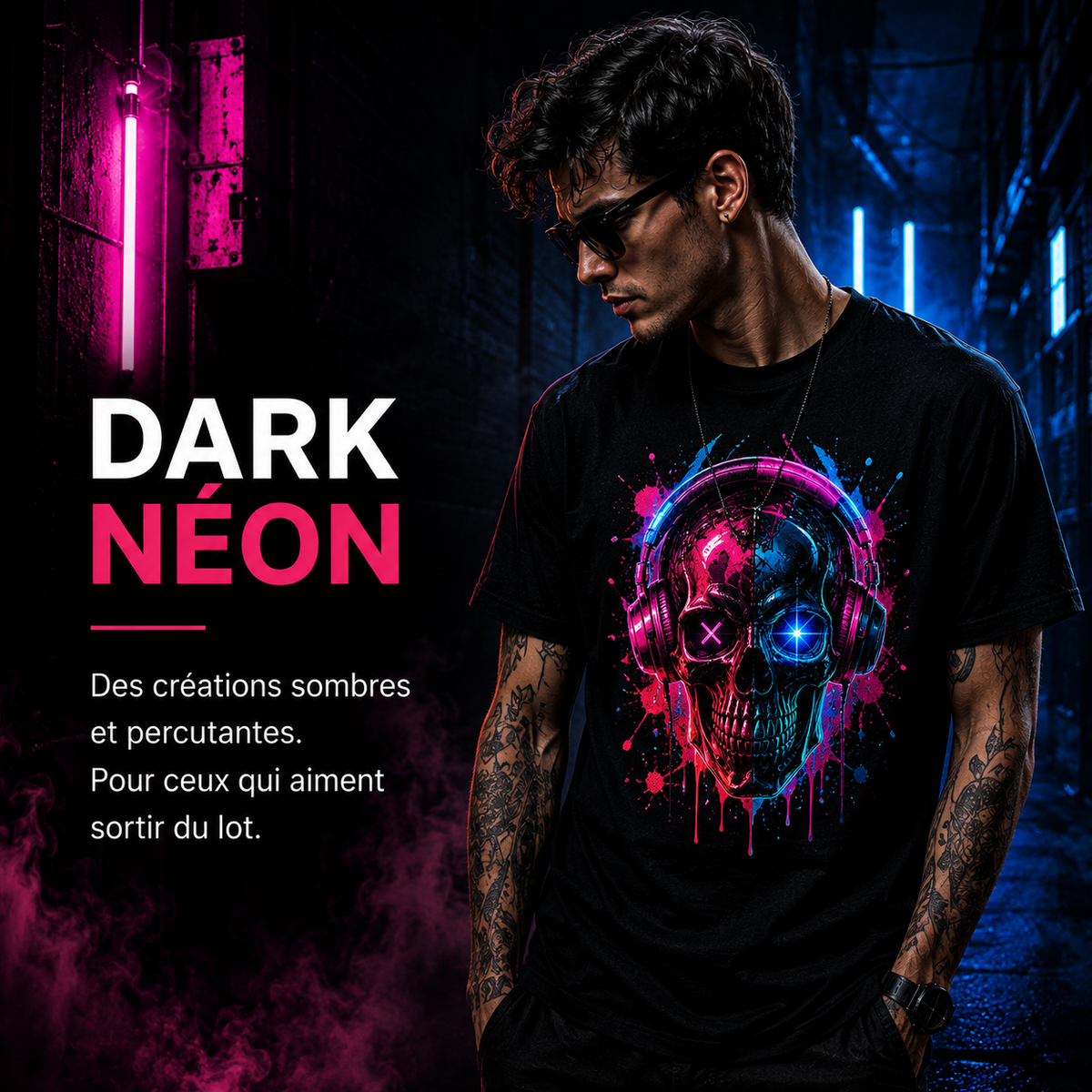 Collection Dark Néon – modèle portant le T-shirt Dead Beat