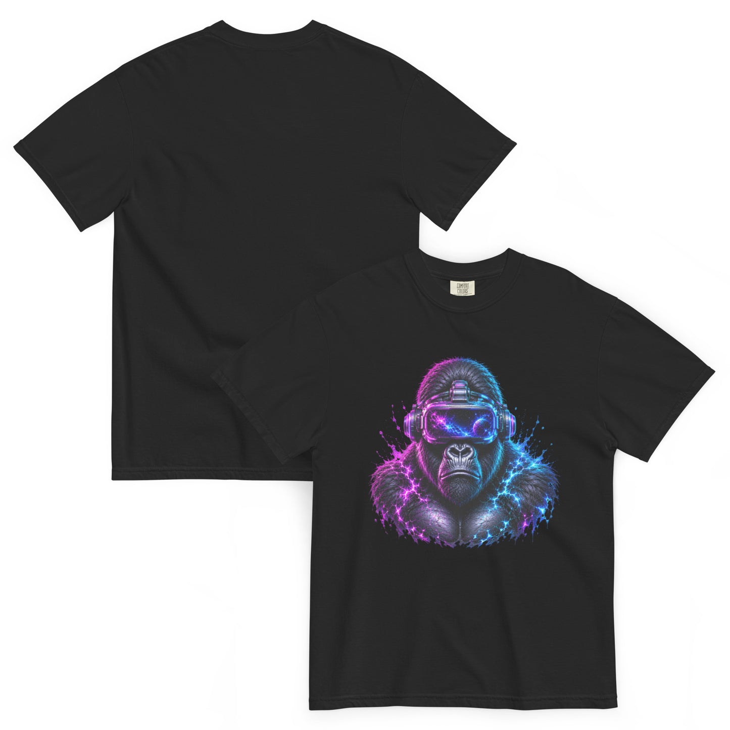T-shirt APEX noir – gorille en casque VR et énergie cosmique Dark Néon