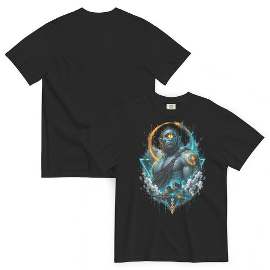 T-shirt ARGÈS noir – Cyclope géant à l’œil orange, univers Dark Néon