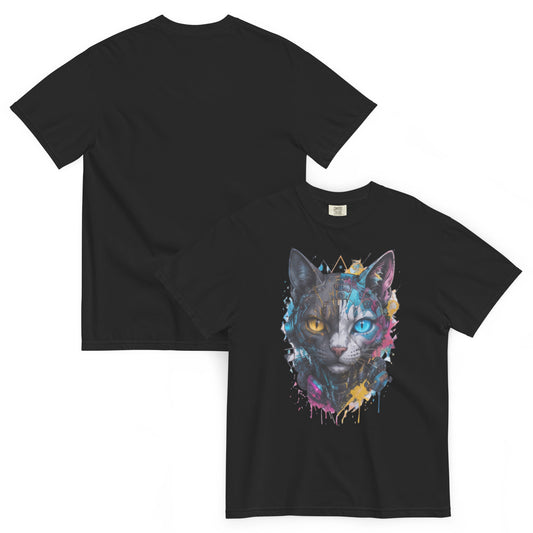 FELIS – T-shirt épais chat futuriste noir – Cyber Créatures
