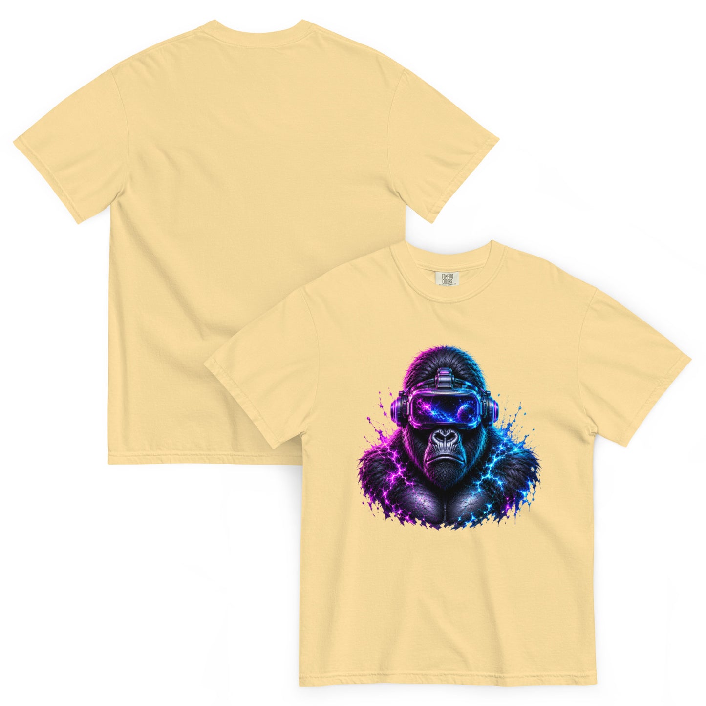 T-shirt APEX vanille – gorille en casque VR et énergie cosmique Dark Néon