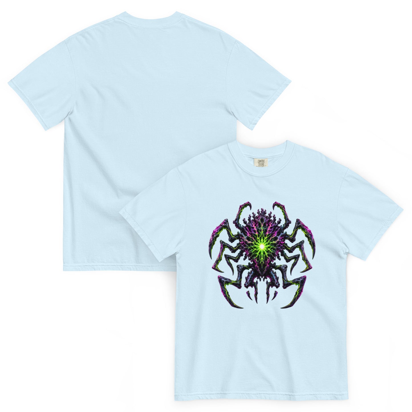 EREBOS – T-shirt bleu clair chambray, vues de face et de dos