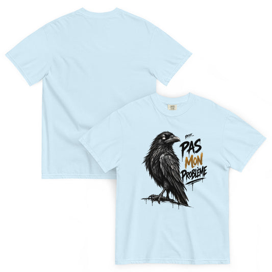 T-shirt humour Pfff pas mon problème avec illustration graphique – vue recto verso