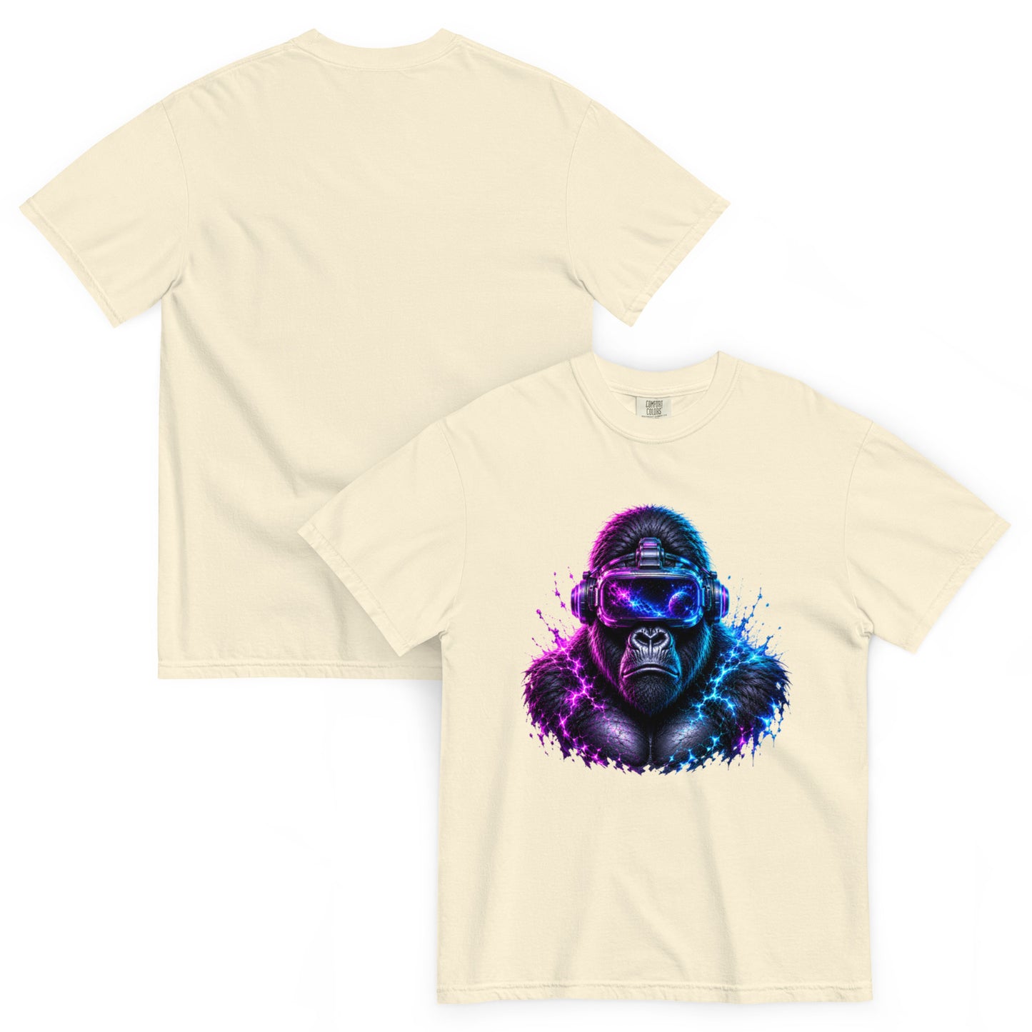T-shirt APEX ivoire – gorille en casque VR et énergie cosmique Dark Néon