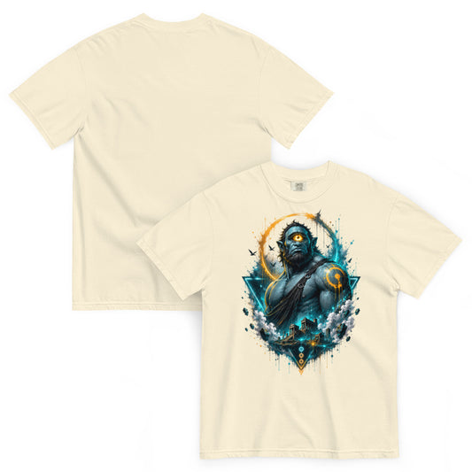 T-shirt ARGÈS ivoire – Cyclope géant à l’œil orange, univers Dark Néon