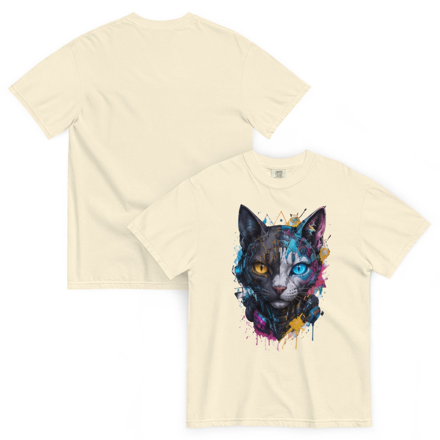 FELIS – T-shirt épais chat futuriste ivoire – Cyber Créatures