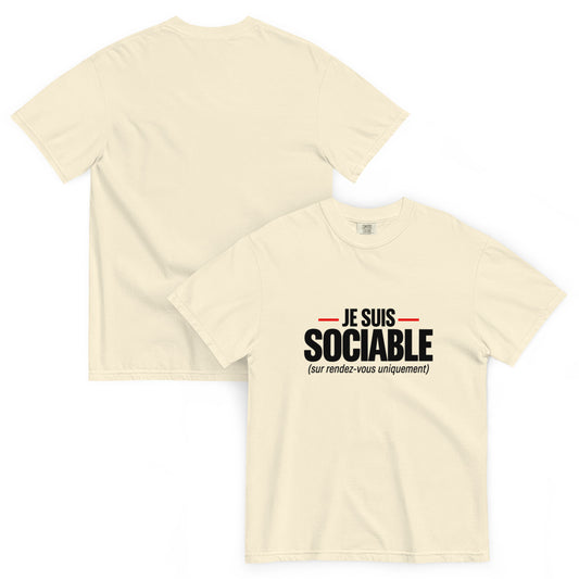 T-shirt humour Je suis sociable sur rendez-vous uniquement – vue recto verso