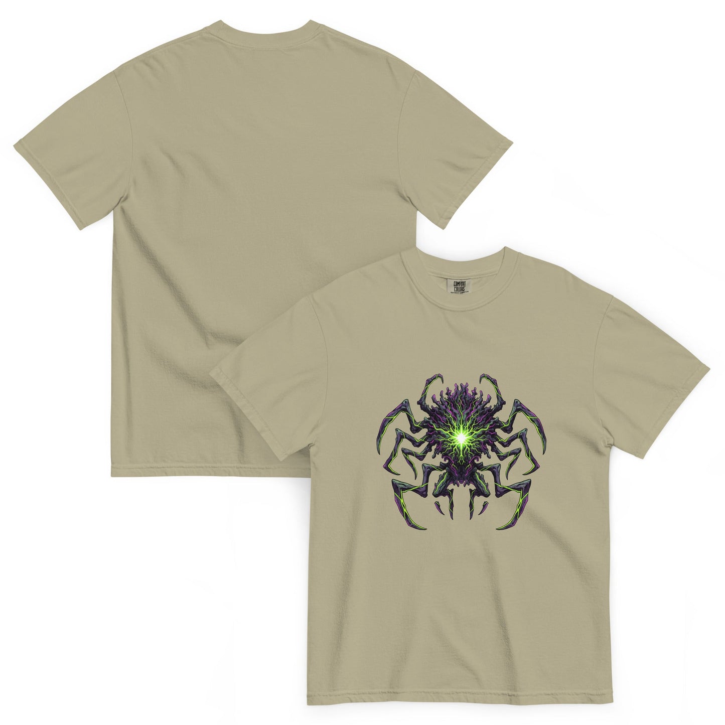 T-shirt EREBOS kaki clair – créature abyssale aux veines néon