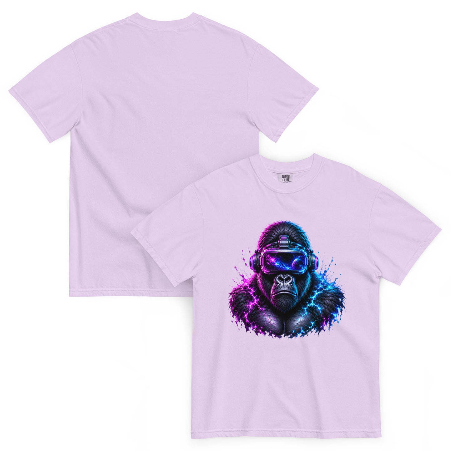 T-shirt APEX orchidée – gorille en casque VR et énergie cosmique Dark Néon
