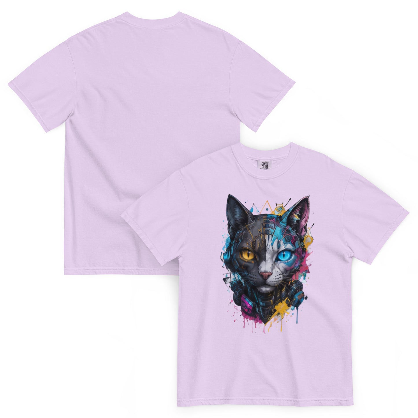 FELIS – T-shirt épais chat futuriste orchidée – Cyber Créatures