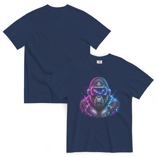T-shirt APEX bleu marine – gorille en casque VR et énergie cosmique Dark Néon