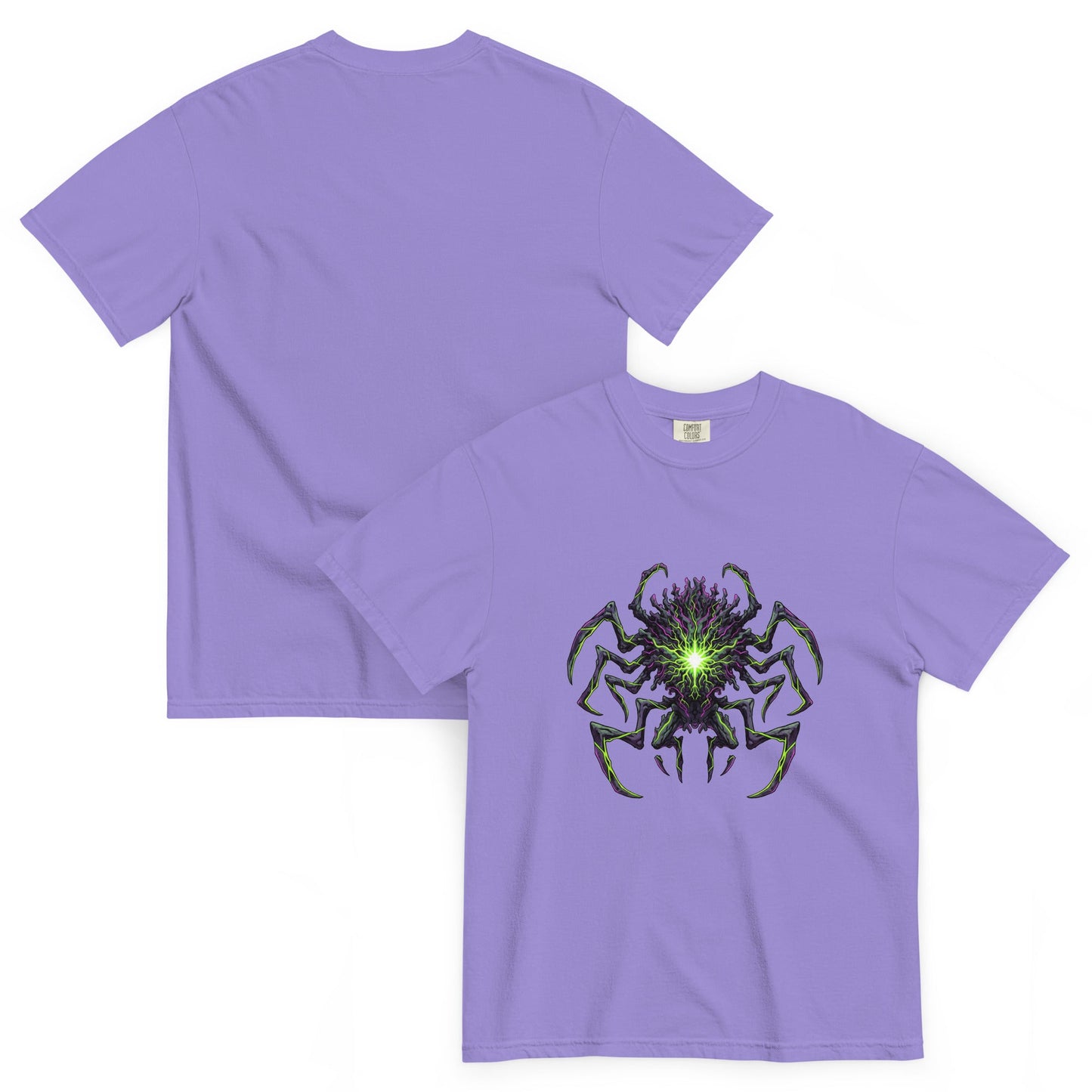 T-shirt EREBOS lavande – créature abyssale aux veines néon