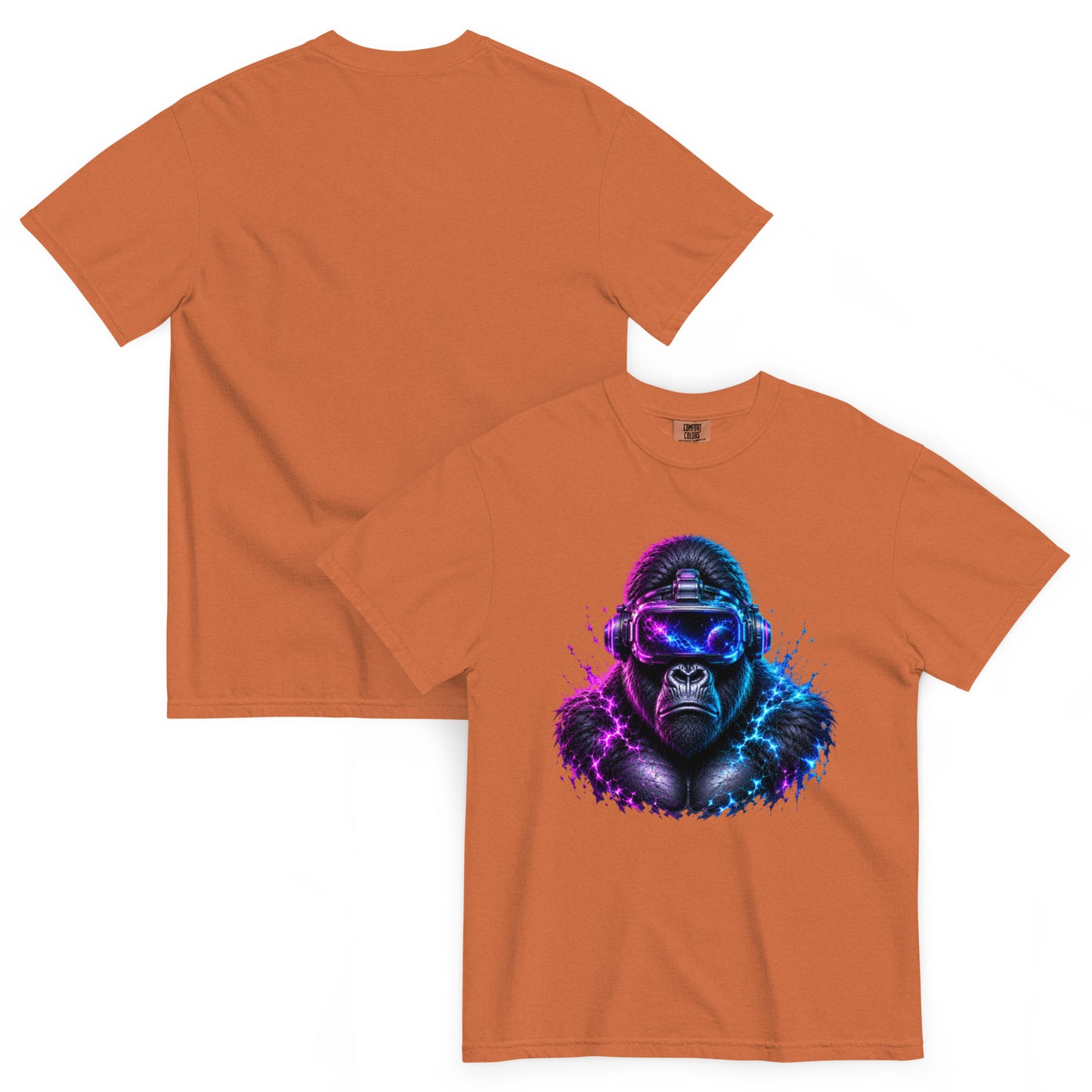T-shirt APEX terracotta – gorille en casque VR et énergie cosmique Dark Néon