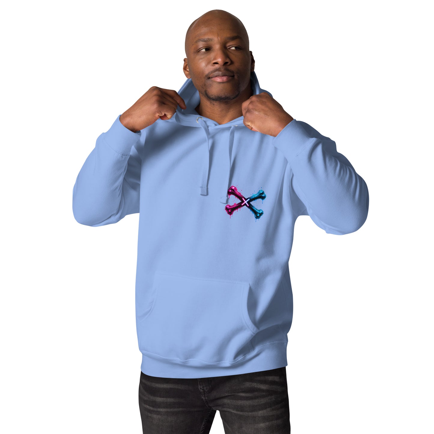 Sweat MORS – Crâne Néon bleu clair, vue de face