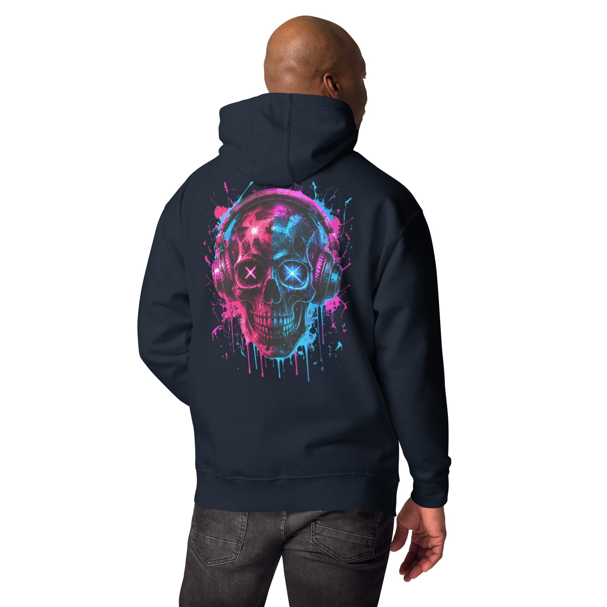 Sweat MORS – Crâne Néon bleu marine, vue de dos
