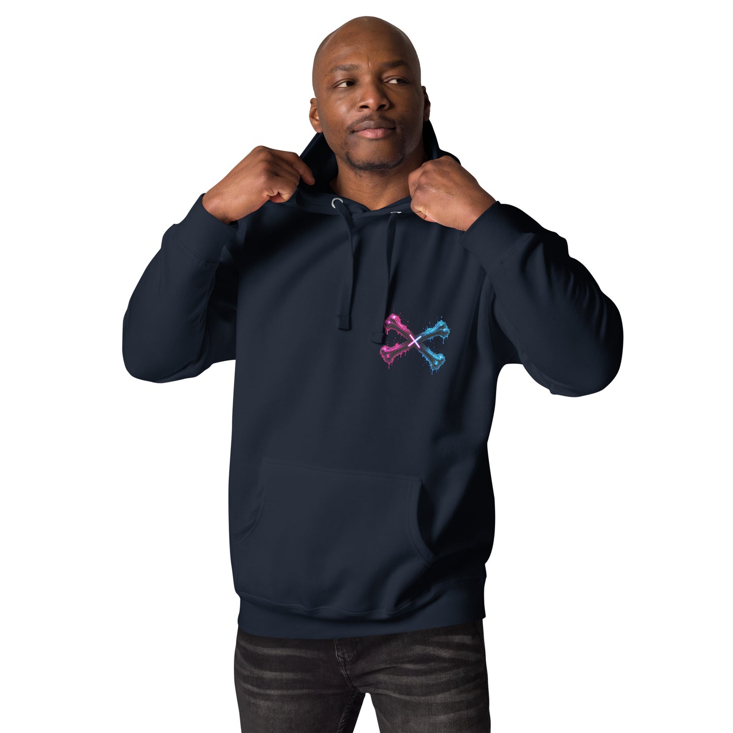Sweat MORS – Crâne Néon bleu marine, vue de face