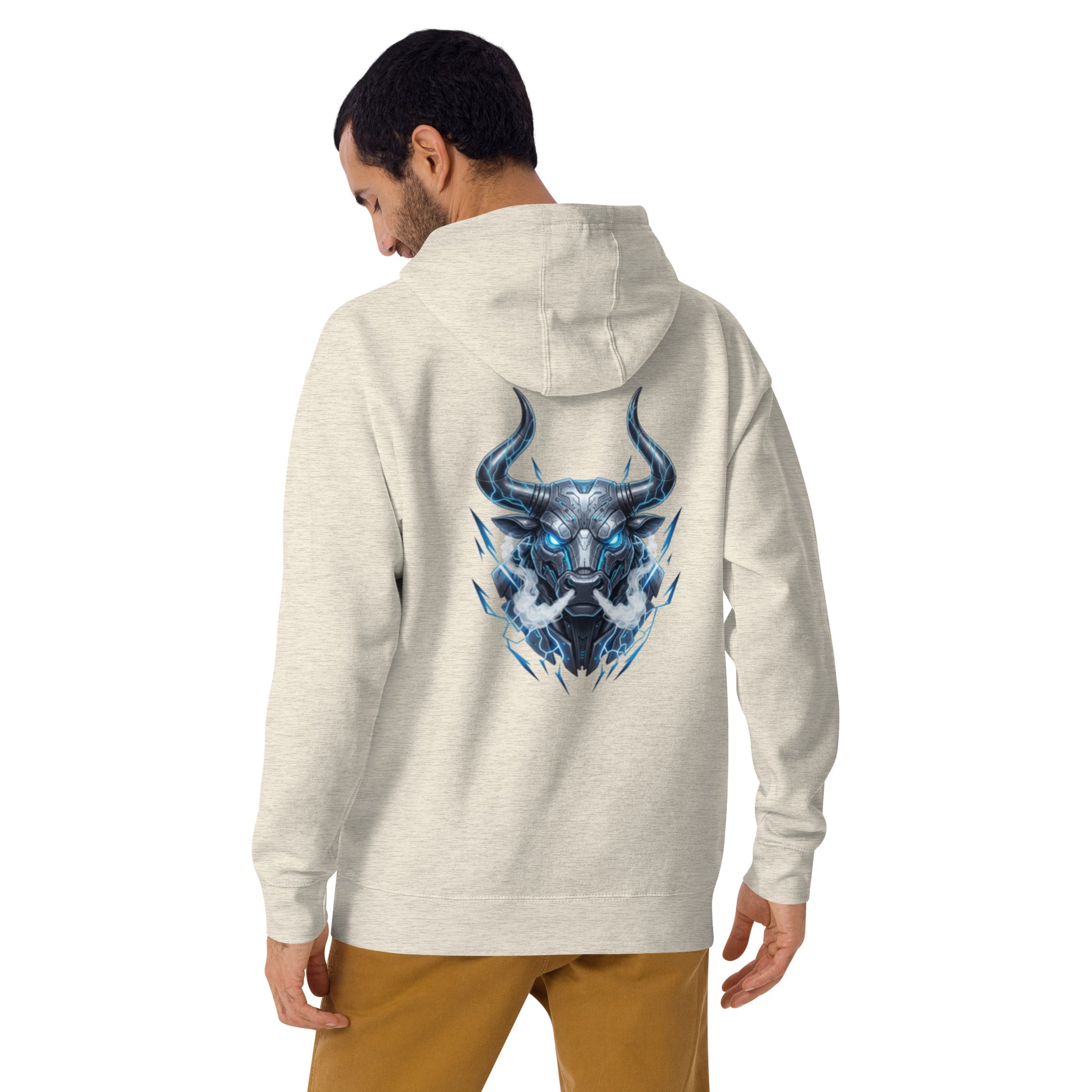 Sweat TALOS – Taureau Cybernétique beige chiné, vue de dos
